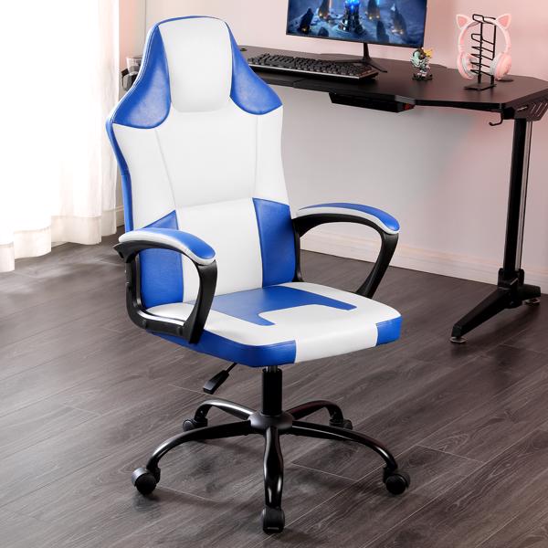 成人游戏椅，带扶手的游戏椅办公椅，可调节高度的儿童游戏椅，带轮子的舒适电脑椅电竞椅，蓝色-6