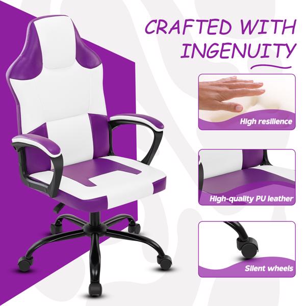 成人游戏椅，带扶手的游戏椅办公椅，可调节高度的儿童游戏椅，带轮子的舒适电脑椅电竞椅，紫色-4