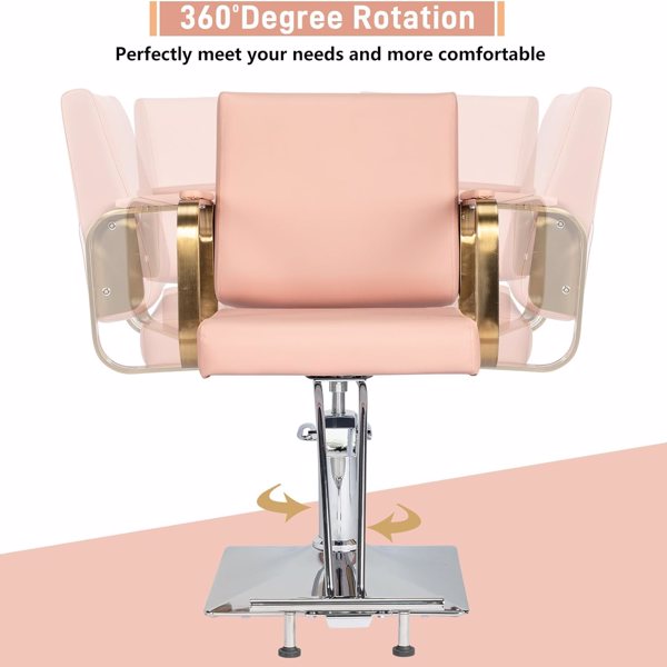 PVC皮革 不锈钢扶手+脚踏 方形底盘高油泵 理发椅 150kg 粉色-2