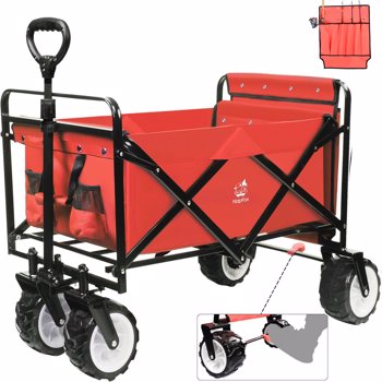 可折叠重型沙滩车户外折叠实用野营花园沙滩车万能轮可调手柄购物(红色)
