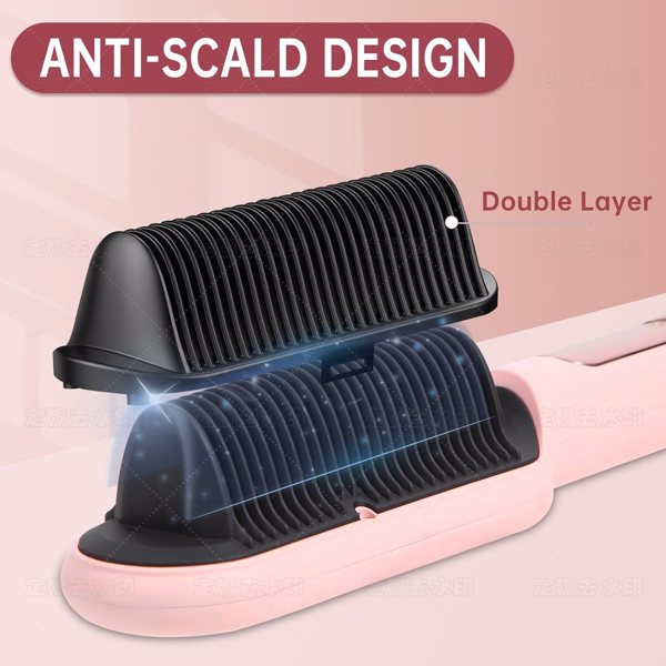 三部负离子直发梳 Negative Ionic Hair Straightener Brush with 9 Temp Settings, 30s Fast Heating, Hair Straightening Comb with LED Display, Anti-Scald & Auto-Shut Off Hair Straightening Iron (Pink)-4