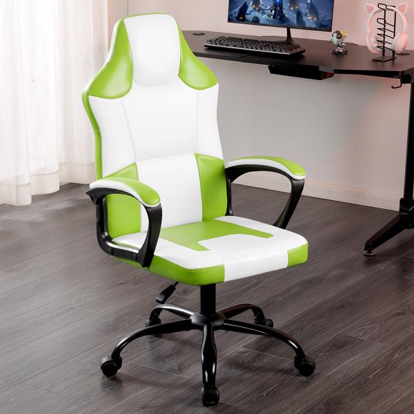 成人游戏椅，带扶手的游戏椅办公椅，可调节高度的儿童游戏椅，带轮子的舒适电脑椅电竞椅，绿色-6