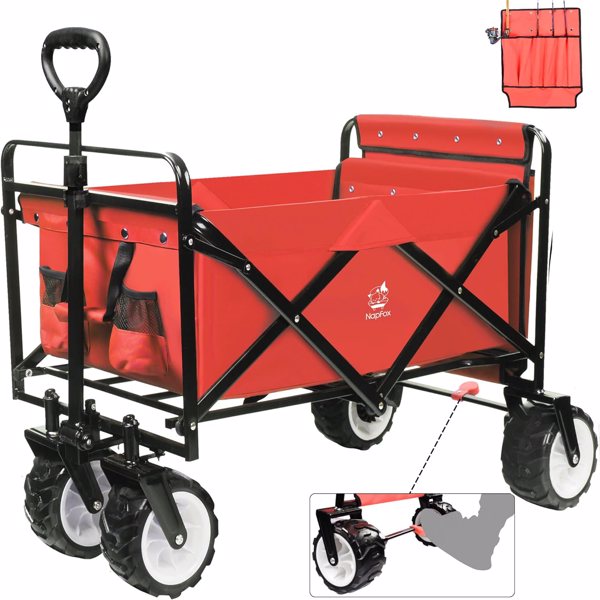 可折叠重型沙滩车户外折叠实用野营花园沙滩车万能轮可调手柄购物(红色)-1