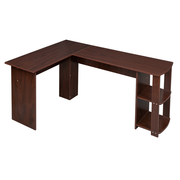 L型木质电脑办公桌带2层置物层-深棕色 【DC】-11