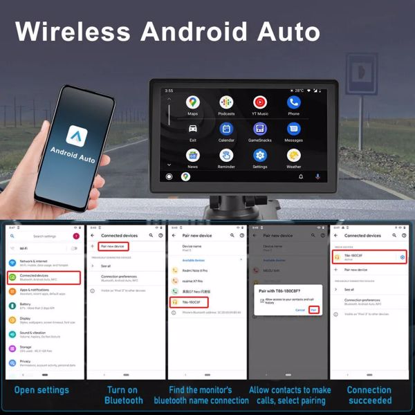 7英寸便携式无线苹果CarPlay安卓自动触摸屏汽车收音机立体声-5