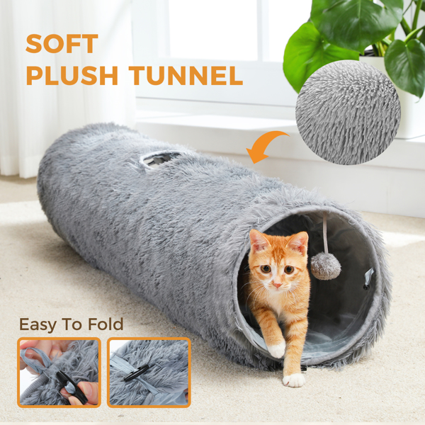 大型猫隧道，44.9 英寸长可折叠猫管，直径 9.8 英寸，可折叠蓬松毛绒猫玩具，适合室内猫、兔子和小狗（周末无法发货，请谨慎下单）-3