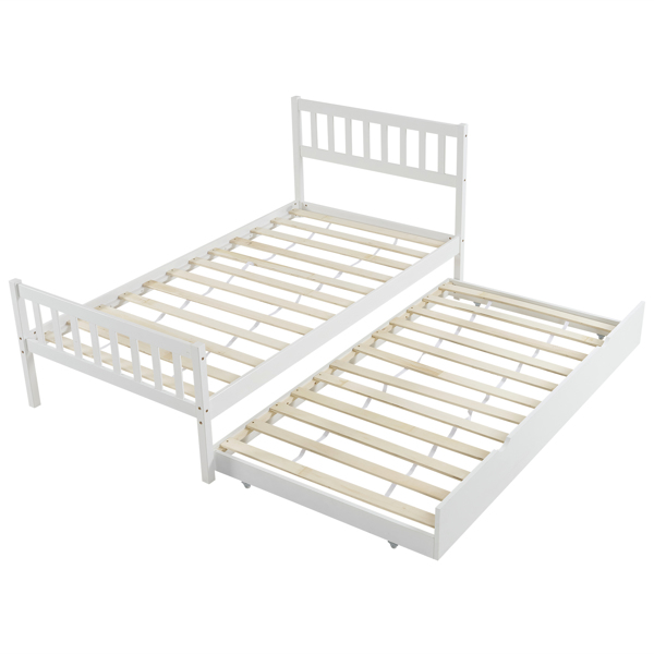  单层床 带拖床 白色 twin 木床 松木 刨花板拖床 N101 美国-18