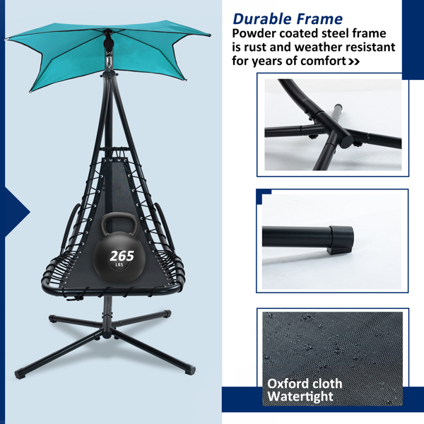 户外悬挂式弧形吊床躺椅，湖蓝色-5