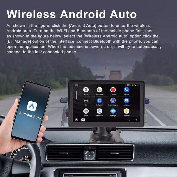 7英寸便携式无线苹果CarPlay安卓自动触摸屏汽车收音机立体声-4