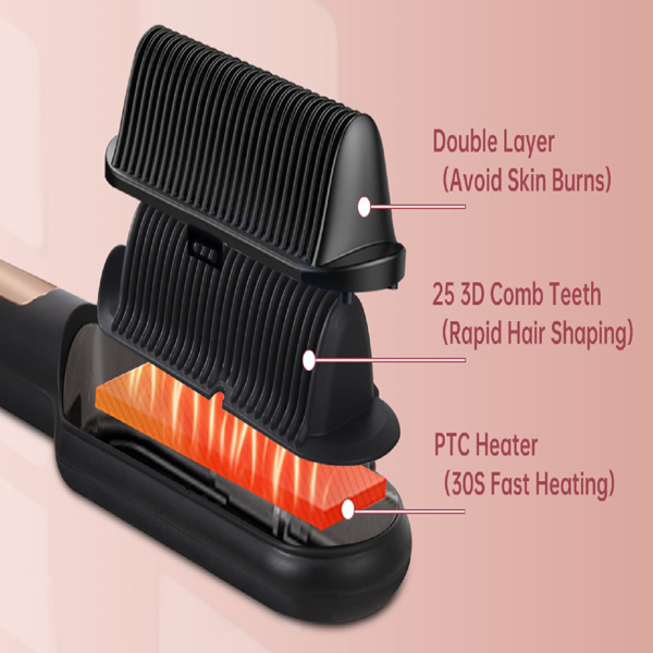 三部负离子直发梳 Negative Ionic Hair Straightener Brush with 9 Temp Settings, 30s Fast Heating, Hair Straightening Comb with LED Display, Anti-Scald & Auto-Shut Off Hair Straightening Iron (Black)-8