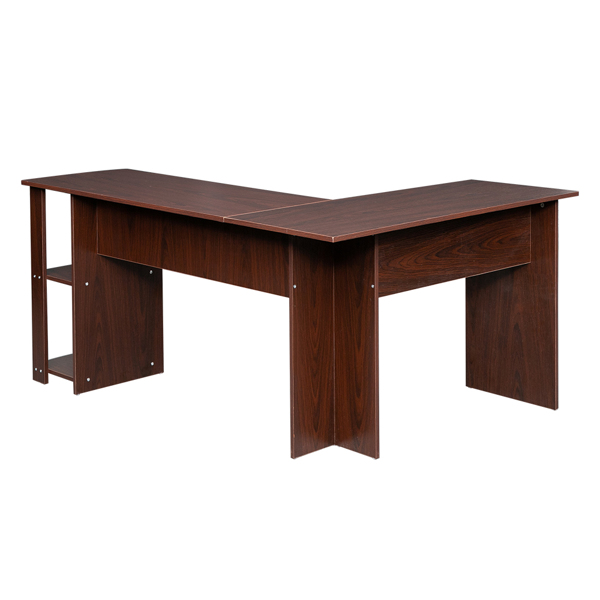 L型木质电脑办公桌带2层置物层-深棕色 【DC】-15