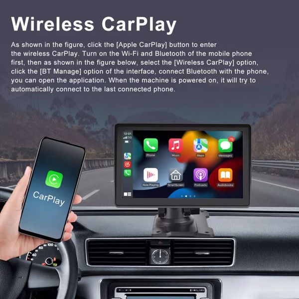 7英寸便携式无线苹果CarPlay安卓自动触摸屏汽车收音机立体声-6