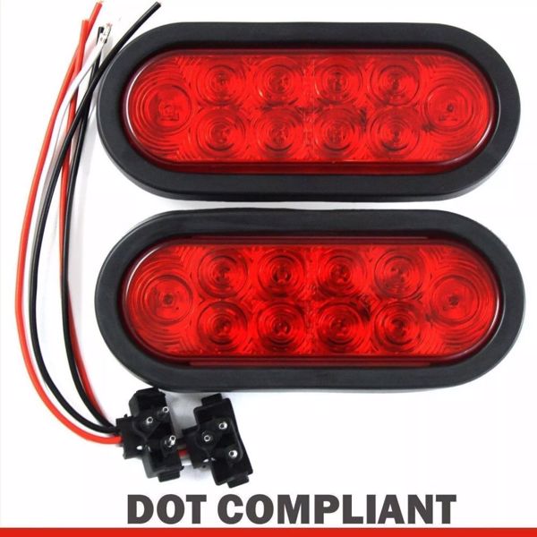 2个10 LED红色6“椭圆形拖车灯停止转弯尾车密封索环插头DOT-2