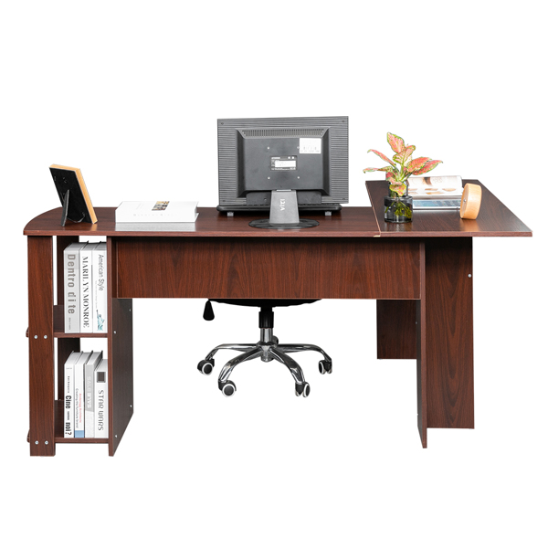 L型木质电脑办公桌带2层置物层-深棕色 【DC】-30