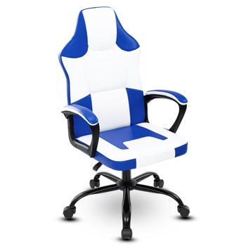 成人游戏椅，带扶手的游戏椅办公椅，可调节高度的儿童游戏椅，带轮子的舒适电脑椅电竞椅，蓝色