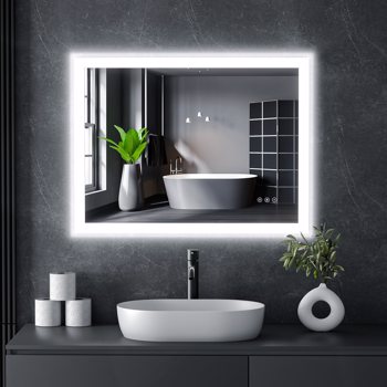 32 x 24 英寸 LED 背光浴室镜子带灯，防雾，可调光，CRI90+，防水梳妆台壁挂式照明镜子（水平/垂直）