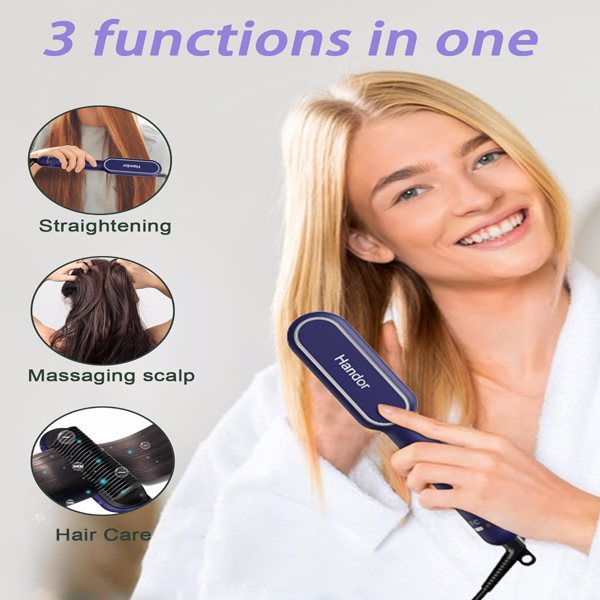 三部负离子直发梳 Advanced Negative Ionic Hair Straightener Brush with 9 Temp Settings LED Display Effortless Styling for Silky Smooth, Frizz-Free Hair-1