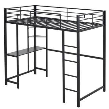 拆装 方管高架床 两梯两层置物架 带桌子 twin 黑色 铁床 美国