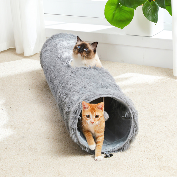 大型猫隧道，44.9 英寸长可折叠猫管，直径 9.8 英寸，可折叠蓬松毛绒猫玩具，适合室内猫、兔子和小狗-1