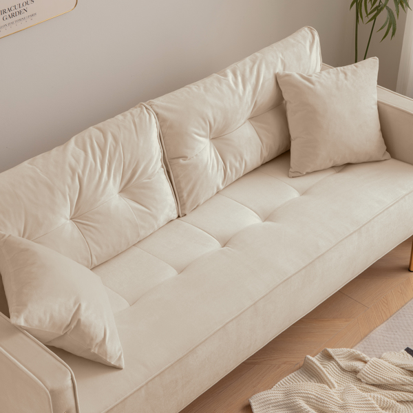 70 英寸天鹅绒沙发豪华现代软垫 3 座沙发，带 2 个枕头，适合客厅、公寓和小空间-6