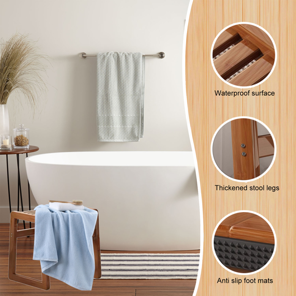 淋浴台，带储物架的淋浴凳，竹淋浴座浴室水疗台，淋浴椅水疗凳，浴室内部-4
