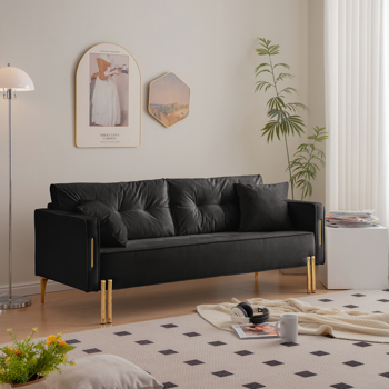 70 英寸天鹅绒沙发豪华现代软垫 3 座沙发，带 2 个枕头，适合客厅、公寓和小空间