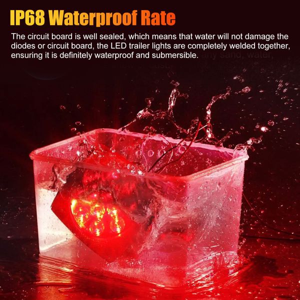 1 Pair Rear LED Submersible Square Trailer Tail Lights Kit Boat Truck Waterproof-4
