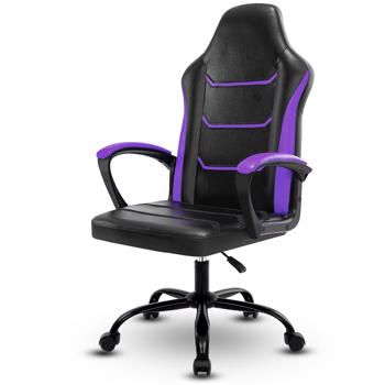 电子游戏电脑椅，带扶手办公椅，可调节高度旋转式 PU 皮革大班椅，带轮子，适合成人 女性 男性，紫色