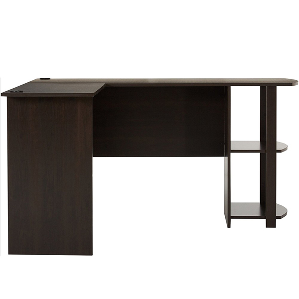 L型木质电脑办公桌带2层置物层-深棕色 【DC】-4