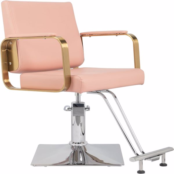 PVC皮革 不锈钢扶手+脚踏 方形底盘高油泵 理发椅 150kg 粉色-1