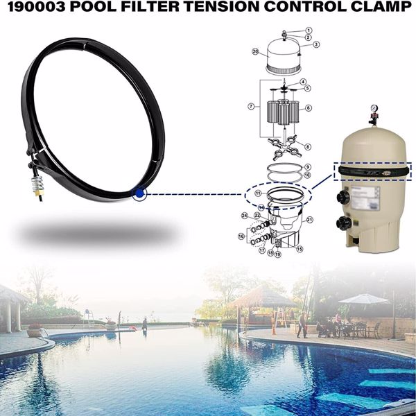滨特尔集团张力控制夹套件，用于更换泳池和温泉过滤器，黑色 190003-1