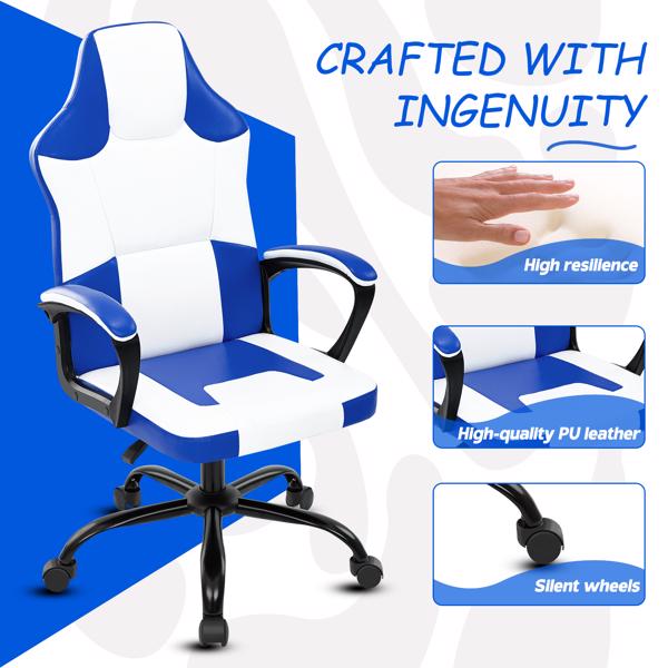成人游戏椅，带扶手的游戏椅办公椅，可调节高度的儿童游戏椅，带轮子的舒适电脑椅电竞椅，蓝色-4