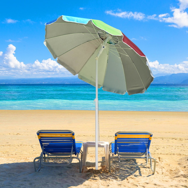 沙滩遮阳伞，带沙锚和倾斜装置的天井遮阳伞，透气设计，便携式遮阳棚，适合海边、后院和池畔使用（周末不发货）-7