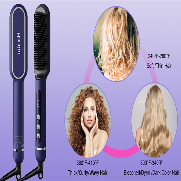 三部负离子直发梳 Advanced Negative Ionic Hair Straightener Brush with 9 Temp Settings LED Display Effortless Styling for Silky Smooth, Frizz-Free Hair-8