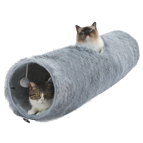 大型猫隧道，44.9 英寸长可折叠猫管，直径 9.8 英寸，可折叠蓬松毛绒猫玩具，适合室内猫、兔子和小狗-2