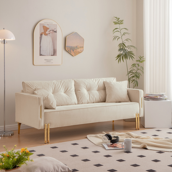 70 英寸天鹅绒沙发豪华现代软垫 3 座沙发，带 2 个枕头，适合客厅、公寓和小空间-2