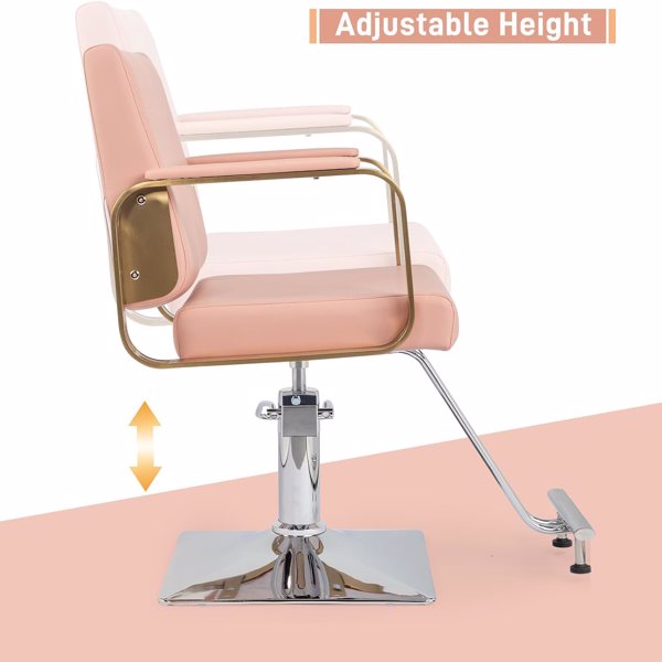PVC皮革 不锈钢扶手+脚踏 方形底盘高油泵 理发椅 150kg 粉色-3