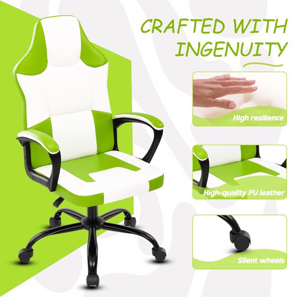 成人游戏椅，带扶手的游戏椅办公椅，可调节高度的儿童游戏椅，带轮子的舒适电脑椅电竞椅，绿色-4