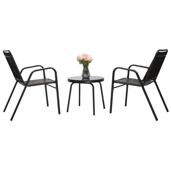 2pcs椅子+1pc茶几 铁+PP 黑色框架 咖色塑料板 庭院铁桌椅套装-14