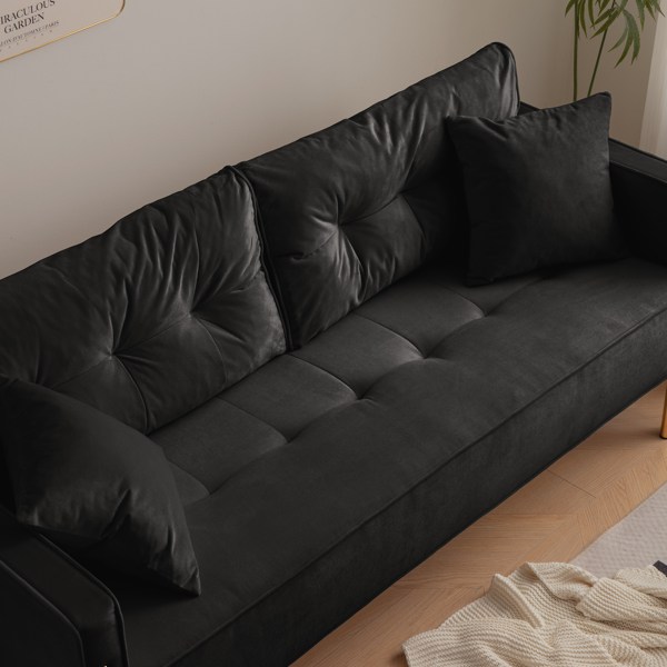 70 英寸天鹅绒沙发豪华现代软垫 3 座沙发，带 2 个枕头，适合客厅、公寓和小空间-4