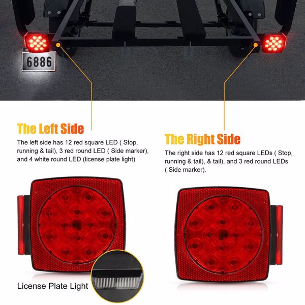 1 Pair Rear LED Submersible Square Trailer Tail Lights Kit Boat Truck Waterproof-2