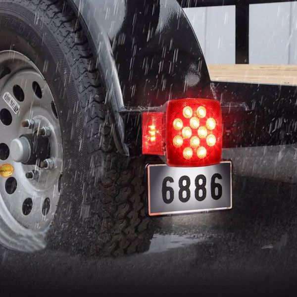 1 Pair Rear LED Submersible Square Trailer Tail Lights Kit Boat Truck Waterproof-6