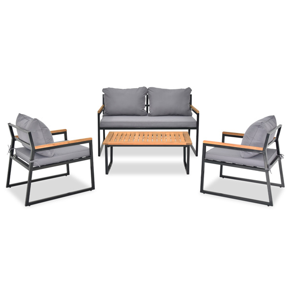 4pcs沙发 相思木扶手 灰色垫子 庭院铁桌椅套装-4