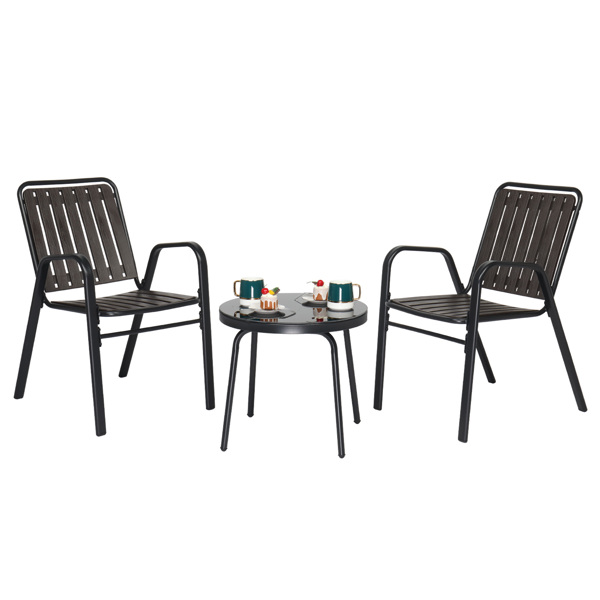 2pcs椅子+1pc茶几 铁+PP 黑色框架 咖色塑料板 庭院铁桌椅套装-15