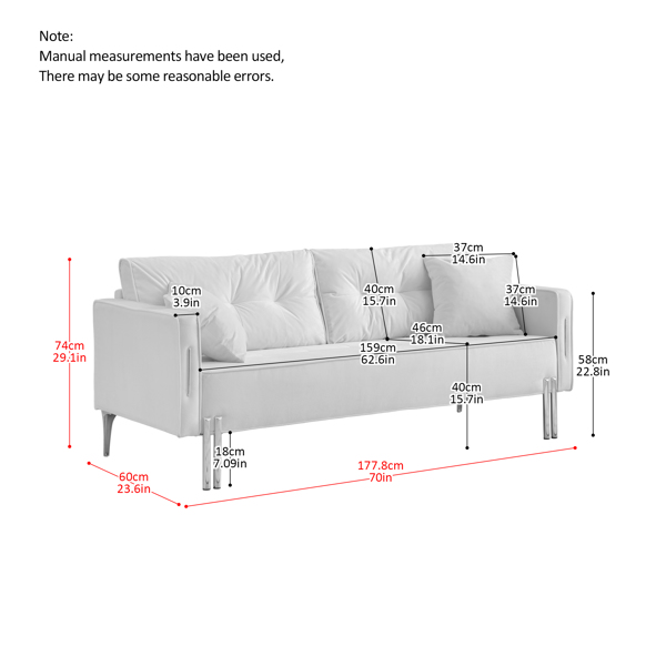 70 英寸天鹅绒沙发豪华现代软垫 3 座沙发，带 2 个枕头，适合客厅、公寓和小空间-11