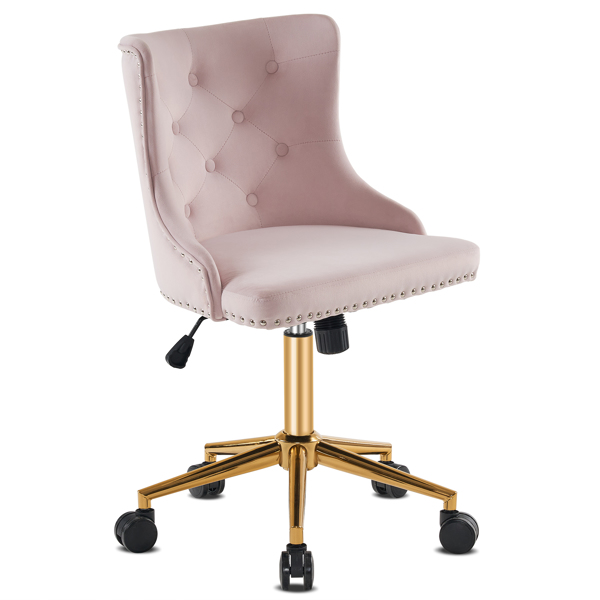 升降带轮五星脚 靠背拉点 绒布 浅粉色 金色脚 室内休闲椅 简约北欧风格-1