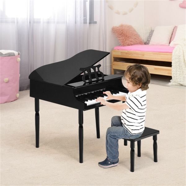 黑色儿童钢琴30键木玩具儿童大钢琴与长凳和音乐架（amazon shipping-发货，WALMART禁止销售）-7
