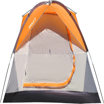 2/6家庭露营帐篷，户外双层防水防风，顶部屋顶防雨和大网窗，便携式易于设置的露营装备，携带包，适用于所有季节