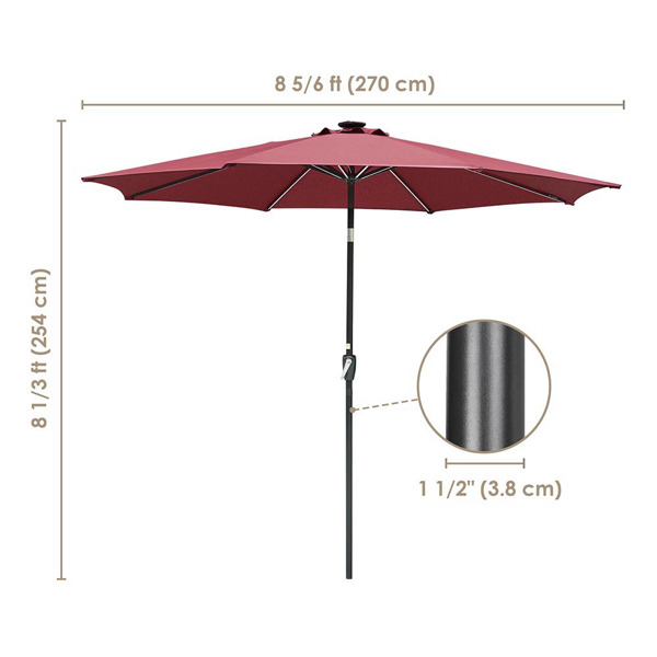 9英尺8肋户外太阳能露台伞LED桌伞，带LED条形灯和轮毂灯（周末不发货）-8