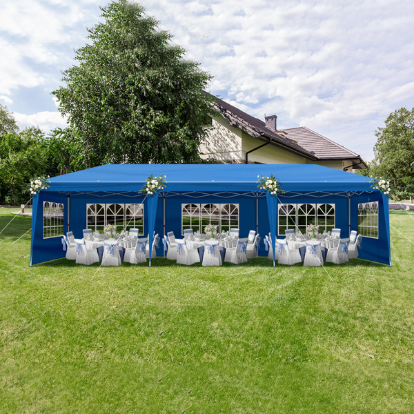 10*30ft 蓝色 8片面-6个窗2个门 折叠棚 牛津布 白色喷塑框架 配8个沙袋 配拖轮包-22